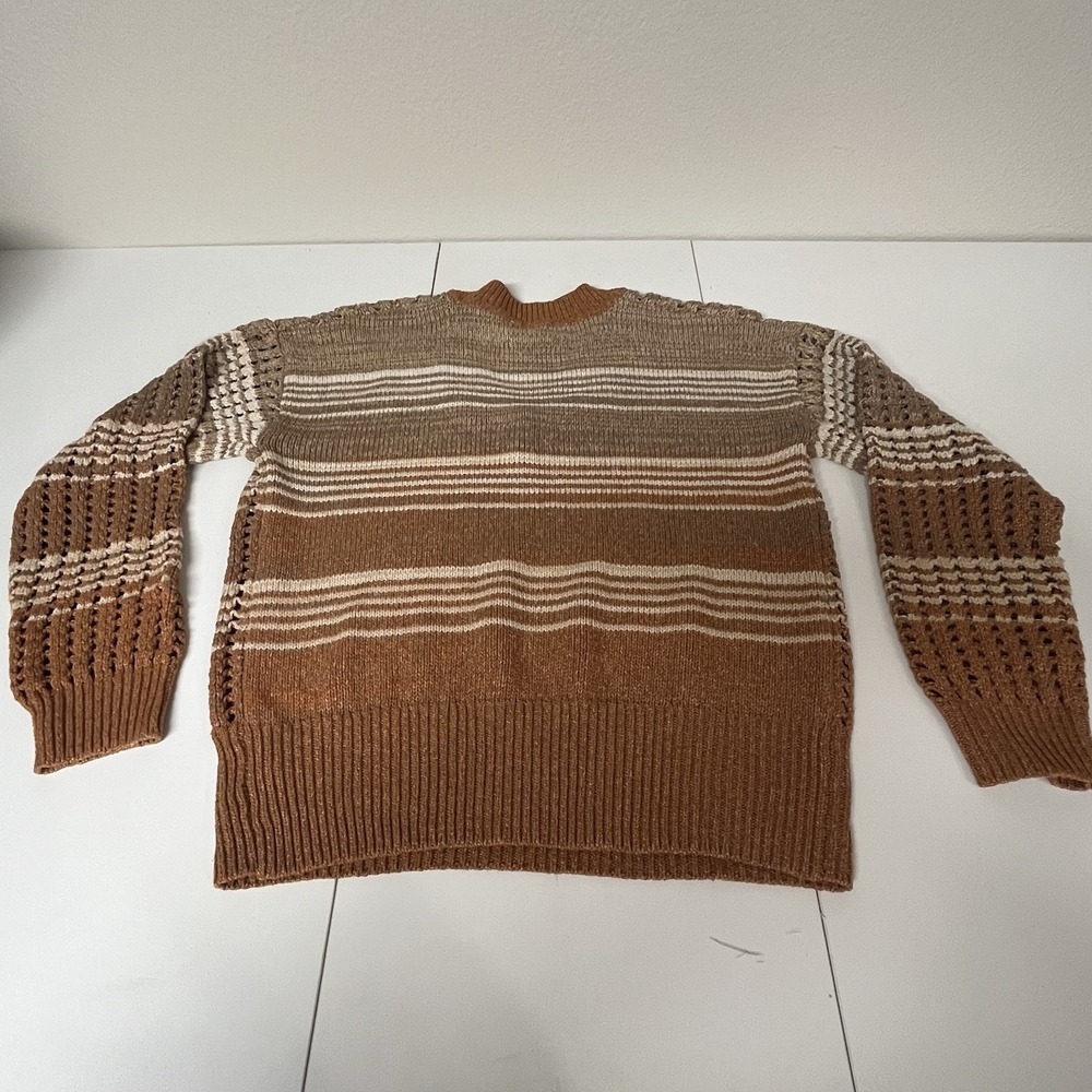 Frye & Co Women's Chunky Crochet‎ Open Knit Sweater Rust/Tan Size Medium - Picture 6 of 7